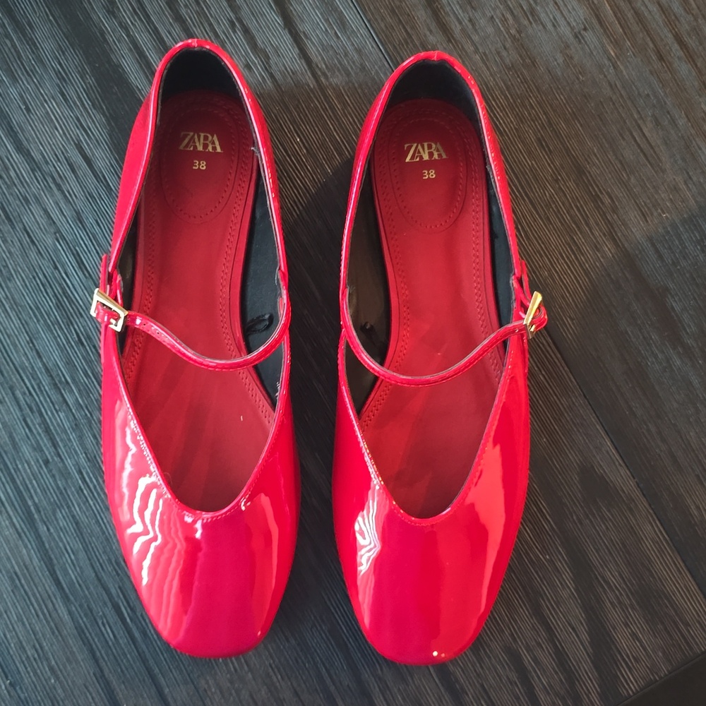 Zara Red Mary Jane Flats Size 38